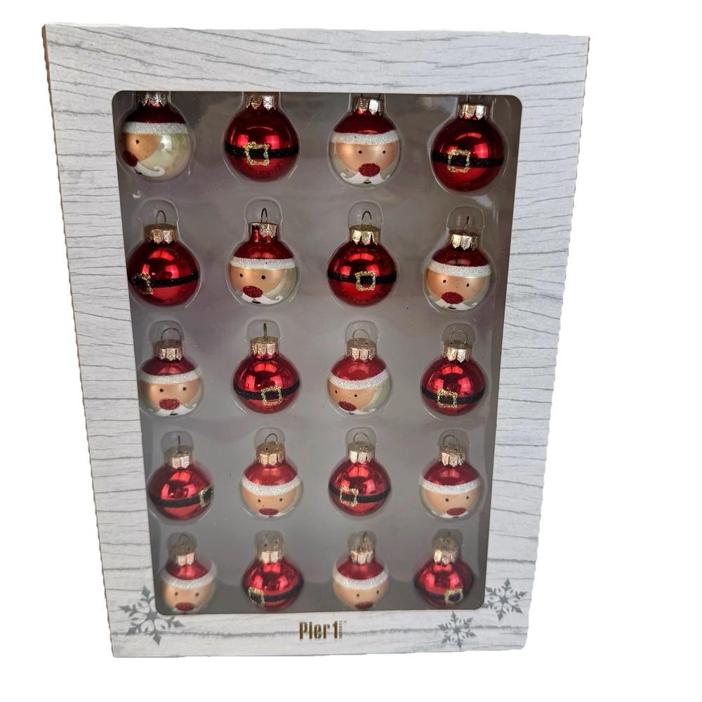 Pier 1 Imports 20 Glass Christmas Ornaments Santa Mini‎ Size NEW